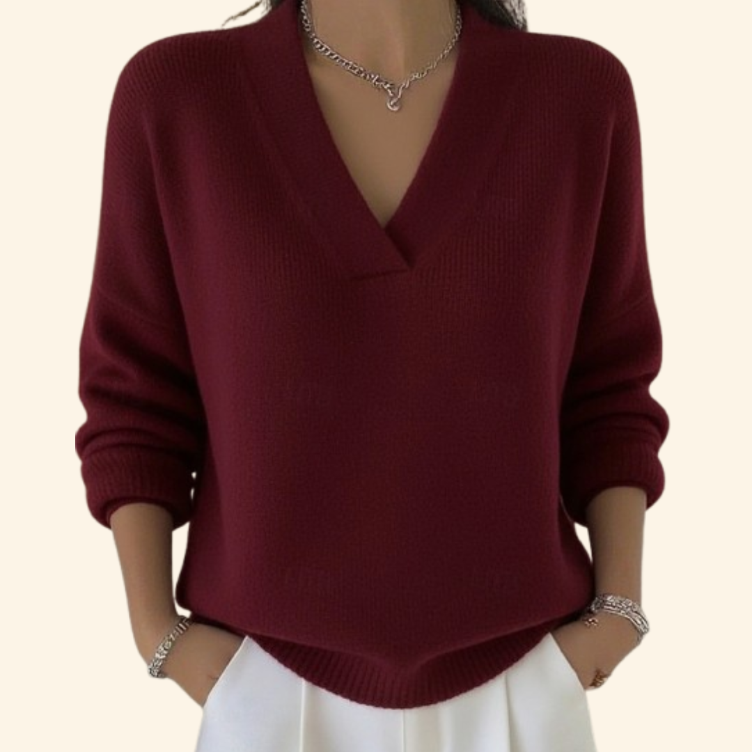 Pullover in maglia con scollo a V e vestibilità comoda da donna