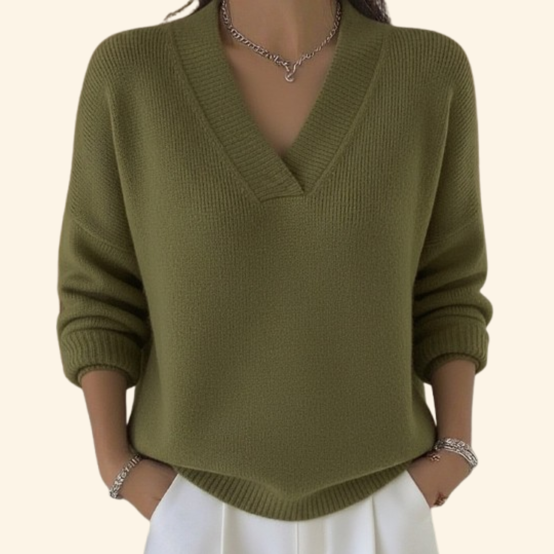 Pullover in maglia con scollo a V e vestibilità comoda da donna