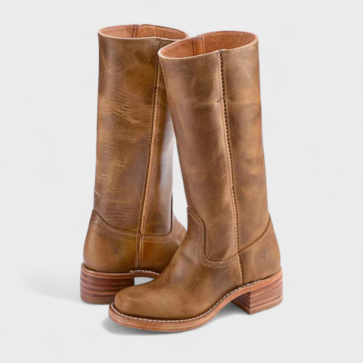 Classic Western-Style Women's Knee-High Boots with Low Heels