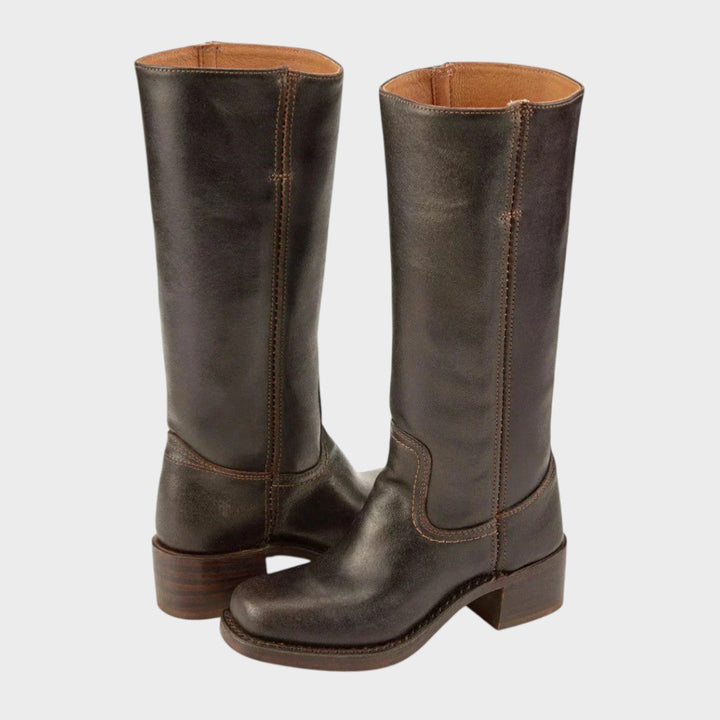 Classic Western-Style Women's Knee-High Boots with Low Heels