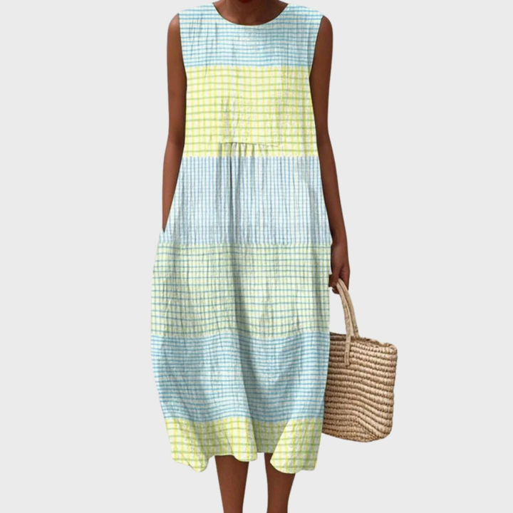 Robe Midi Lin Carreaux Femme Été