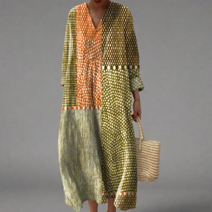Women's Long Bohemian Chevron-Pattern Dress