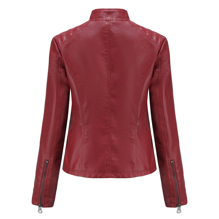 Chaqueta de polipiel para mujer, corte entallado y cuello alto