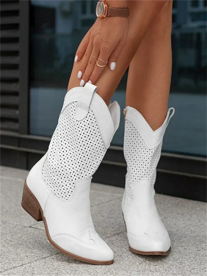 Bottes Western Pour Femme D'inspiration Cowboy à Talon Moyen