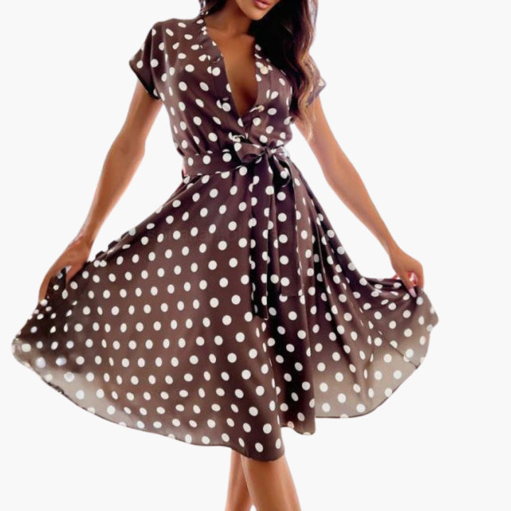 Robe Femme Encolure V Manches Courtes Midi