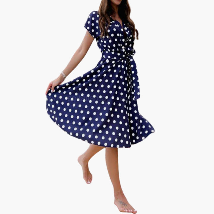 Robe Femme Encolure V Manches Courtes Midi