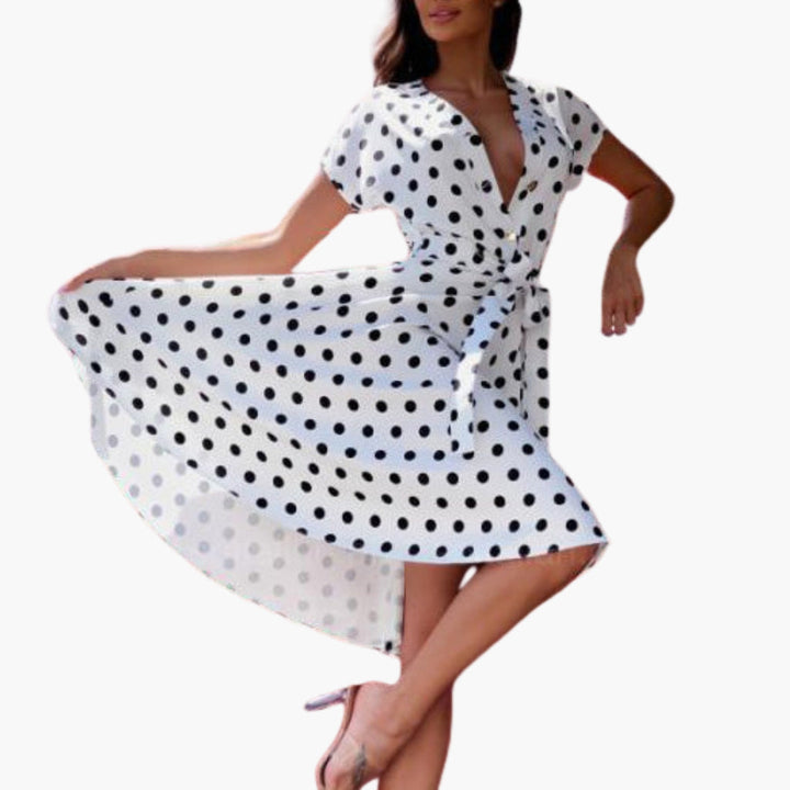 Robe Femme Encolure V Manches Courtes Midi