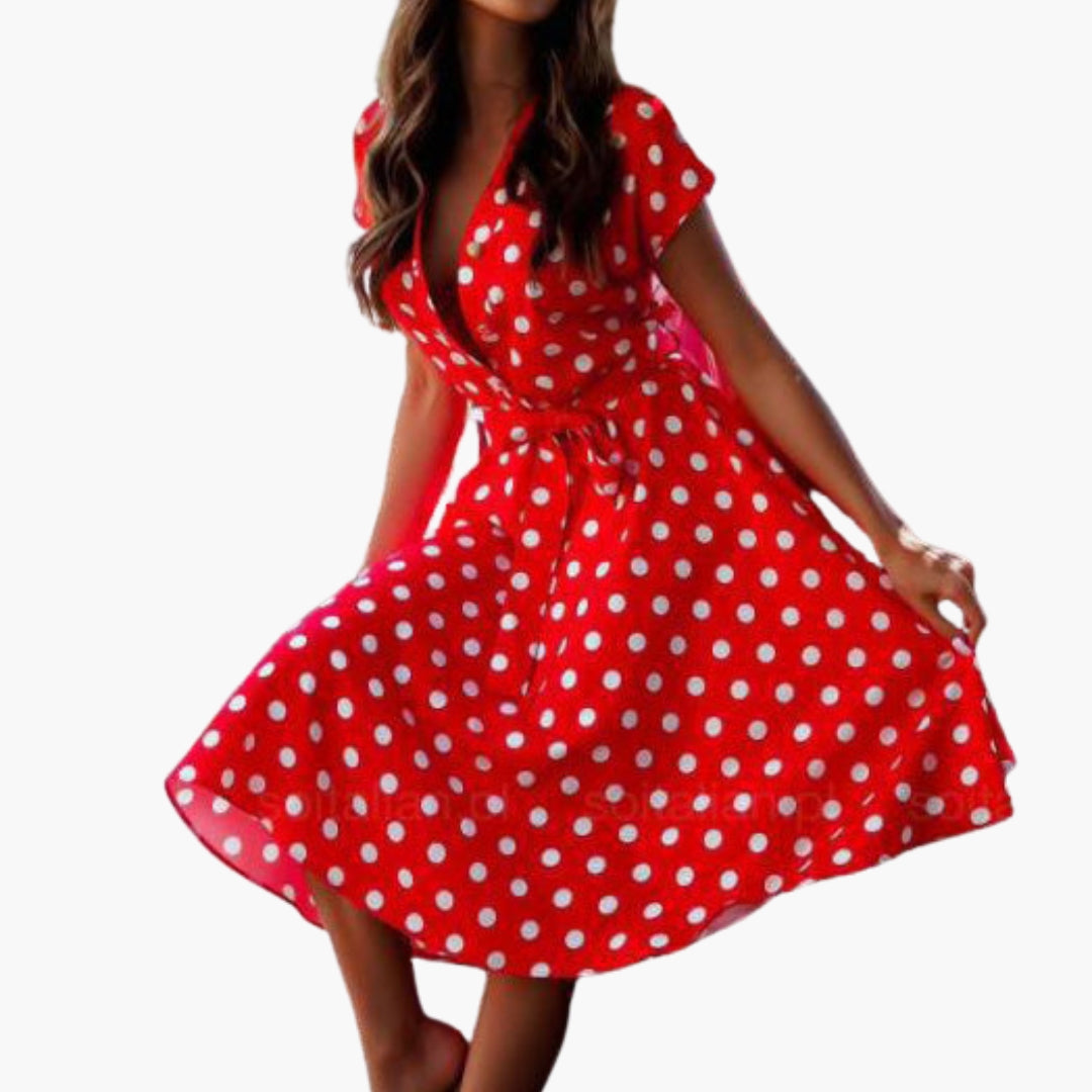 Robe Femme Encolure V Manches Courtes Midi