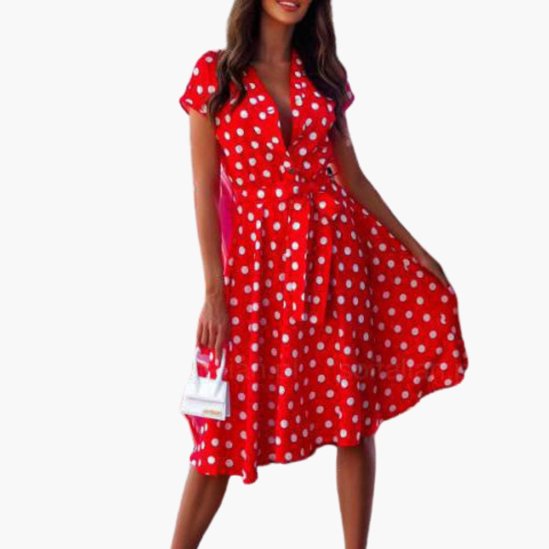 Robe Femme Encolure V Manches Courtes Midi