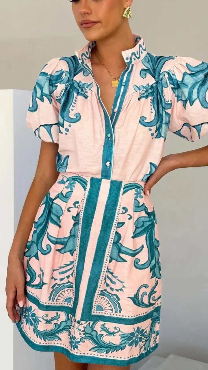 Robe Mini Fleurs Manches Bouffantes Femme Été