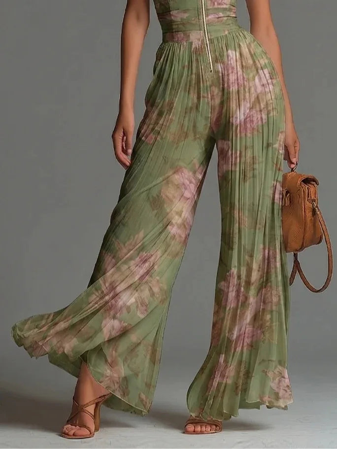Combinaison Femme Plissée Fleurie Jambes Larges