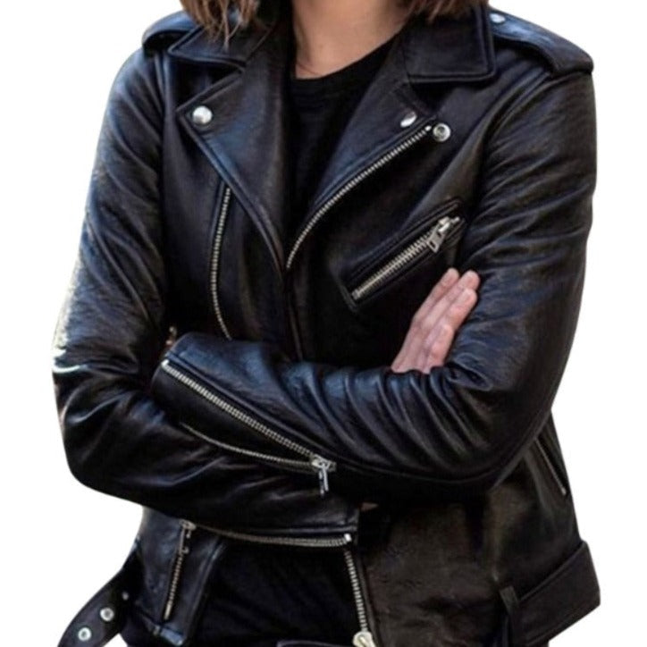 Blouson de Motard Zippé en Similicuir Pour Femme