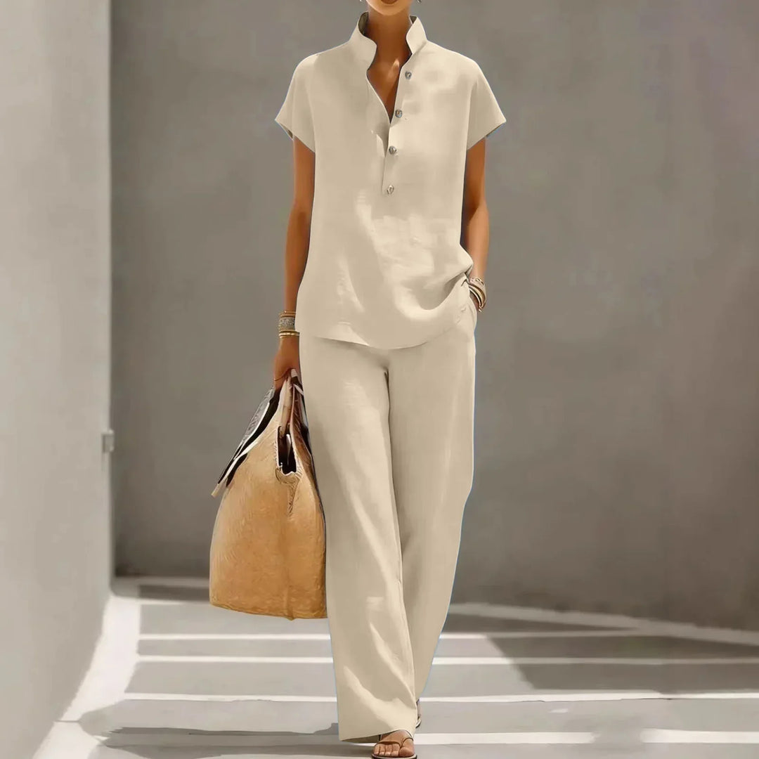 Completo casual da donna in due pezzi con colletto alla coreana