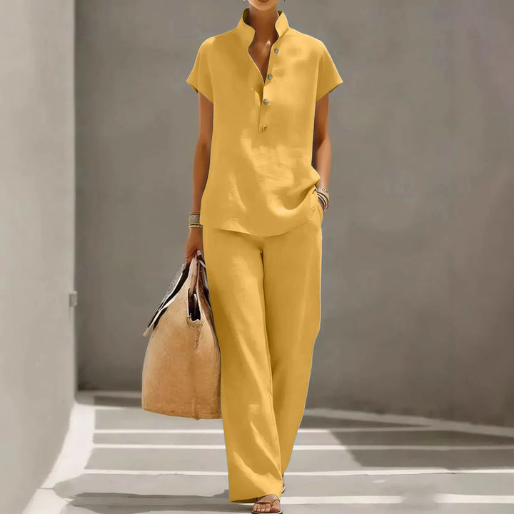 Completo casual da donna in due pezzi con colletto alla coreana