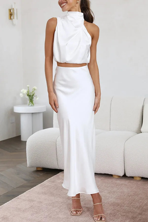 Ensemble Femme Top Drapé et Jupe Longue Soirée