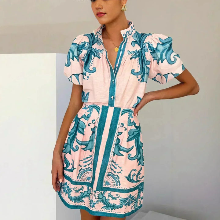 Robe Mini Fleurs Manches Bouffantes Femme Été