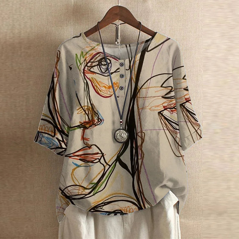 Blouse Bohème Fluide Femme Imprimé Artistique