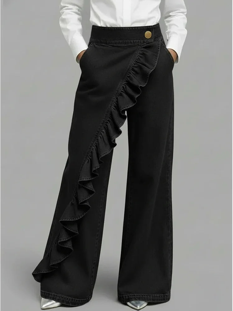 Jean Femme Asymétrique Jambes Larges Vintage