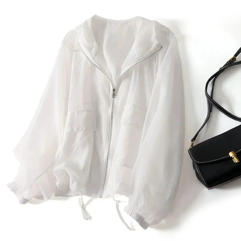 Giacca bomber con cappuccio e zip da donna