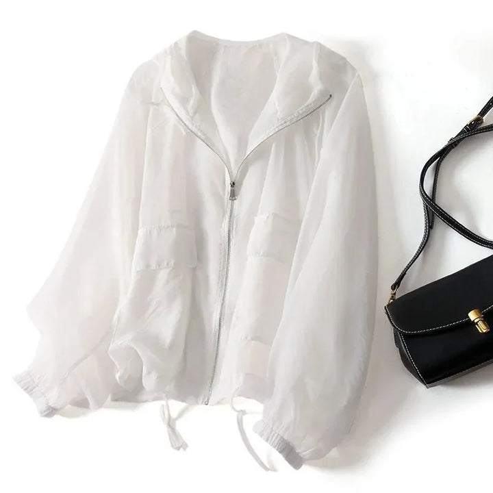 Giacca bomber con cappuccio e zip da donna