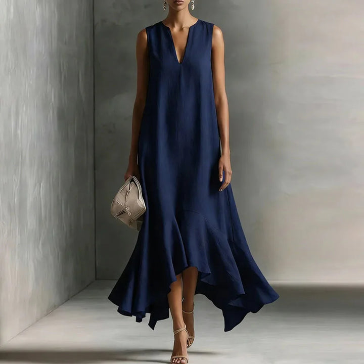 Robe Maxi Femme Bohème Col V Ourlet Volanté