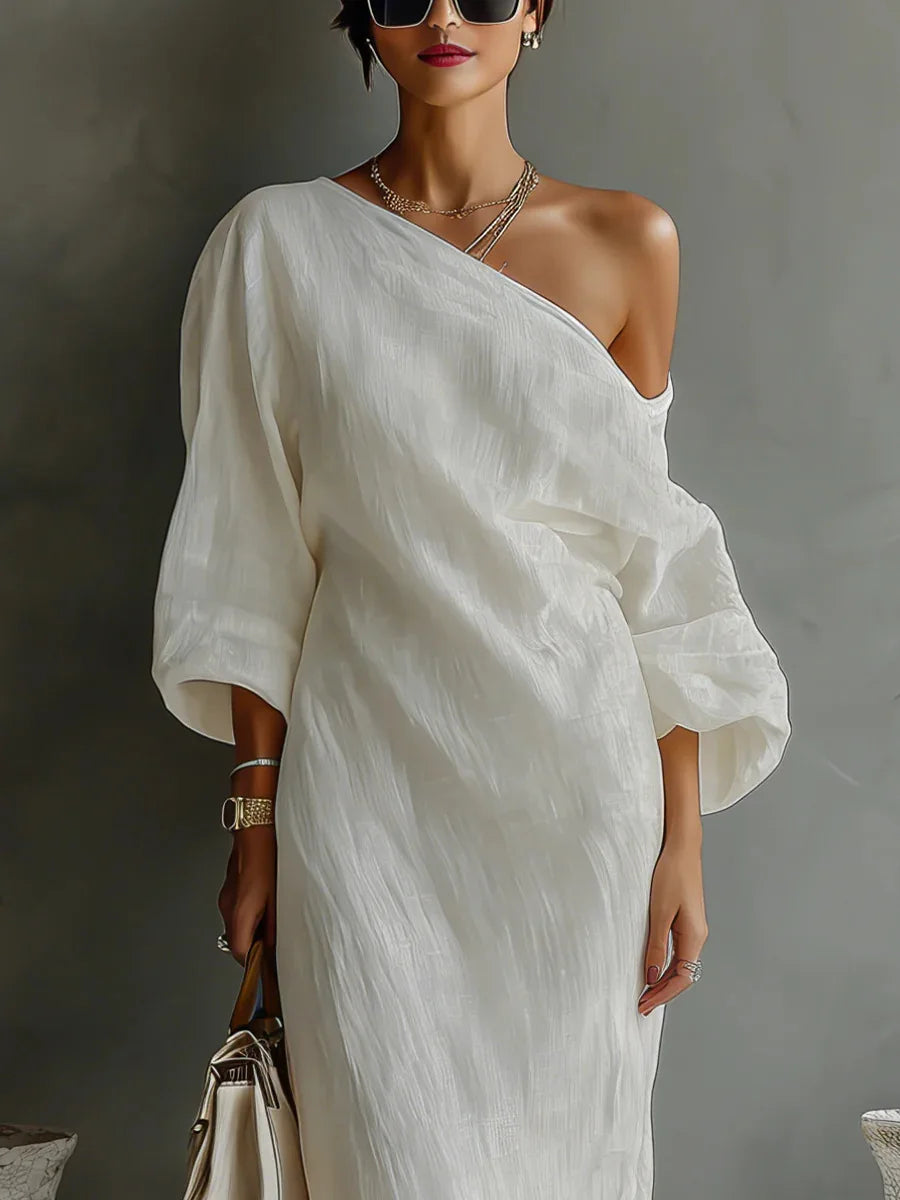 Robe Maxi Asymétrique Femme Manches Chauve-Souris