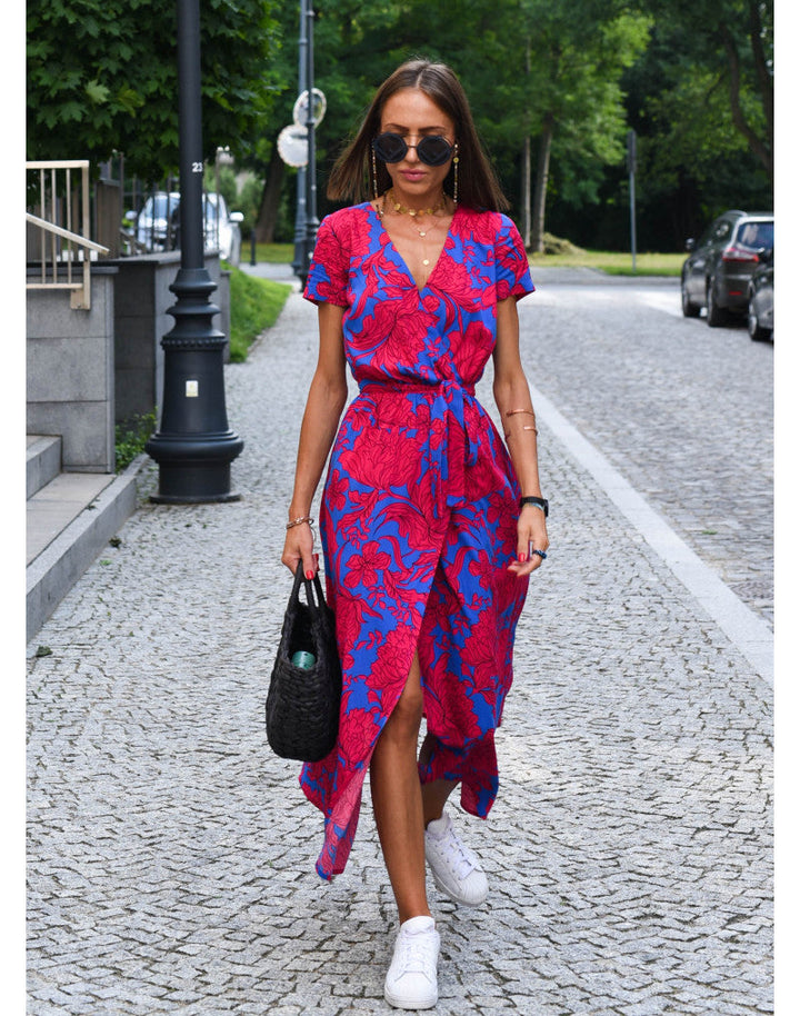 Robe Portefeuille Fleurie Femme Manches Courtes