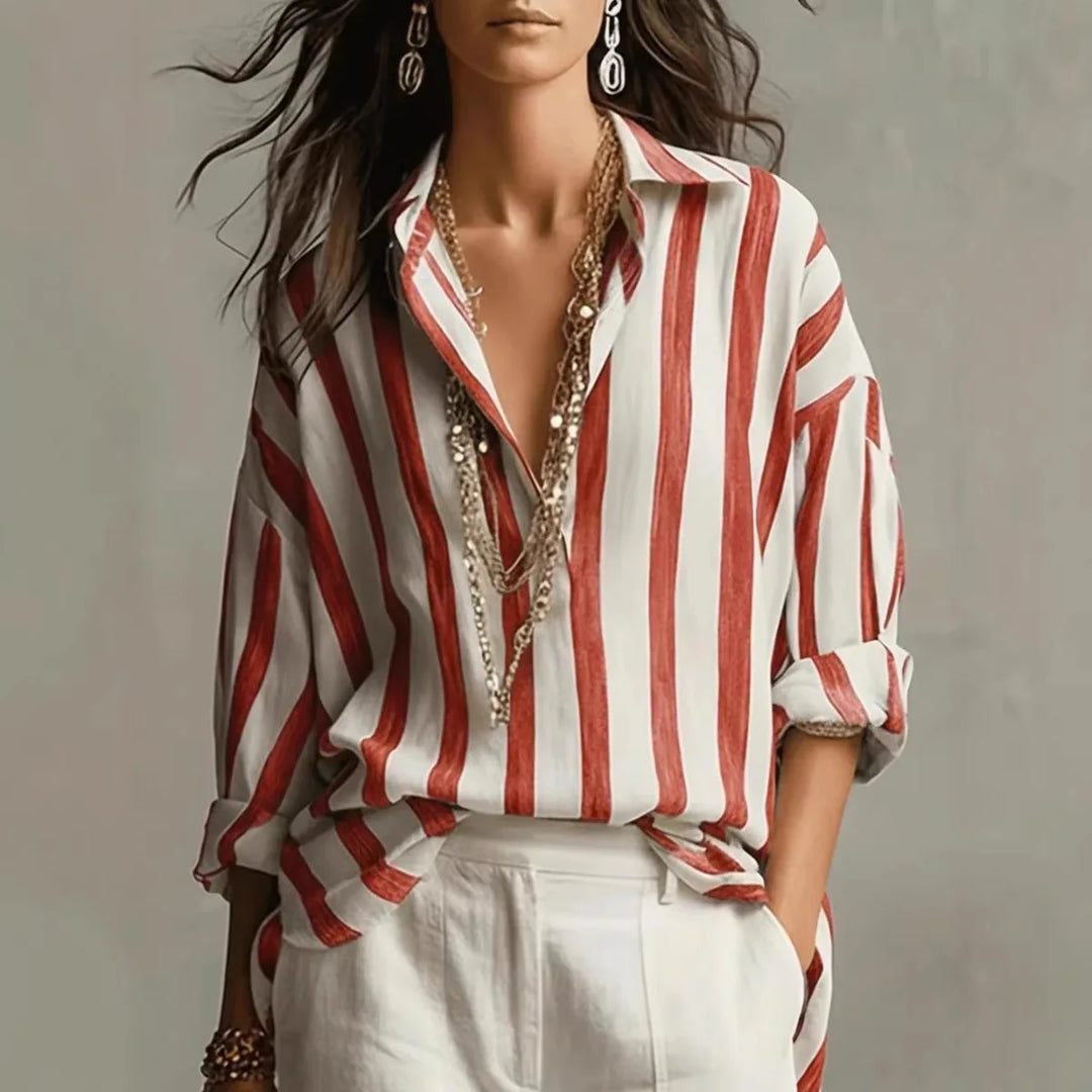 Striped Button-Up Shirt for Women, Relaxed Fit