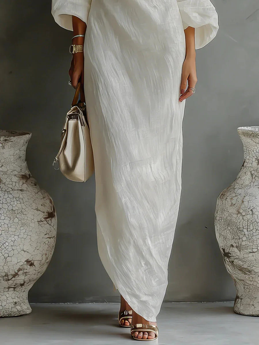 Robe Maxi Asymétrique Femme Manches Chauve-Souris
