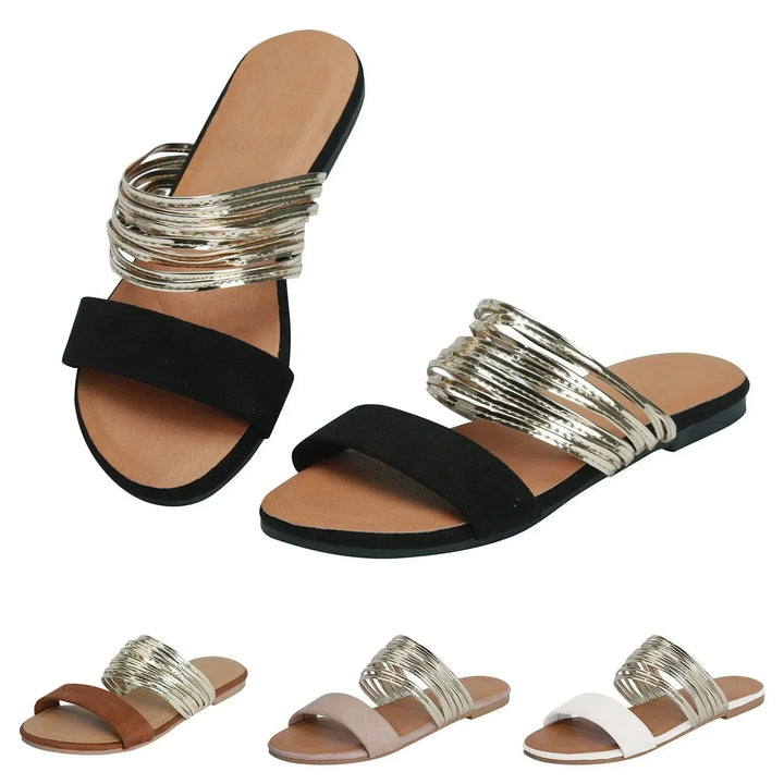 Sandales Plates Brides Métallisées Femme Été
