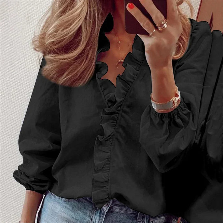 Chemisier Femme Col Volanté Manches Longues