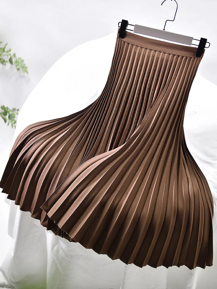 Jupe Midi Plissée Femme Taille Haute