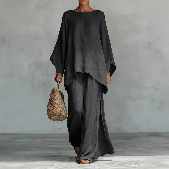 Women's Asymmetrical Top and Fluid Trousers Set