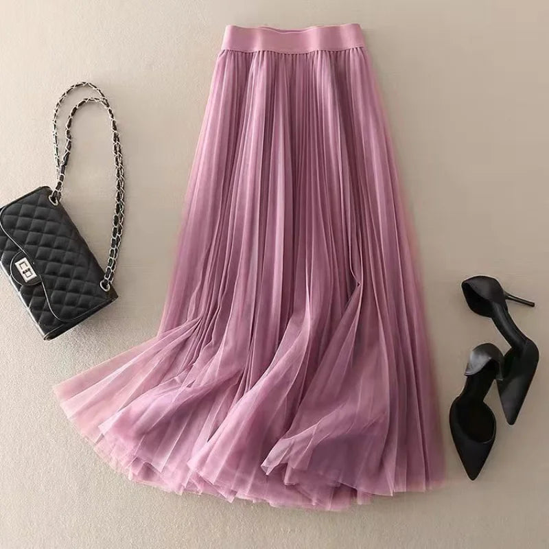 Women's High-Waisted Pleated Maxi Skirt