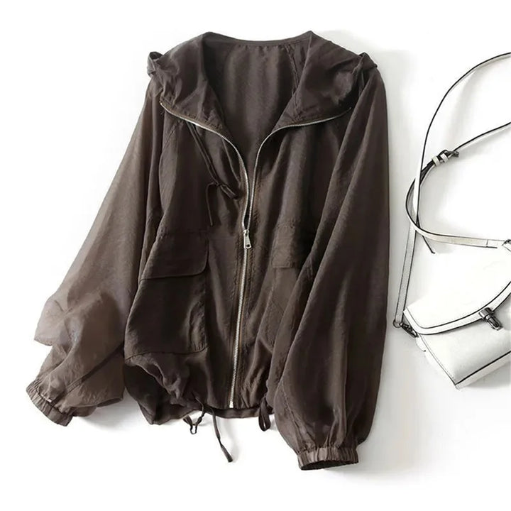 Giacca bomber con cappuccio e zip da donna