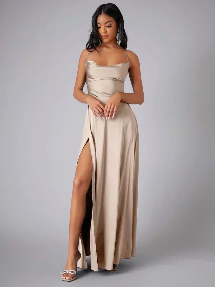 Robe Longue Satin Femme Fente Dos Nu Soirée