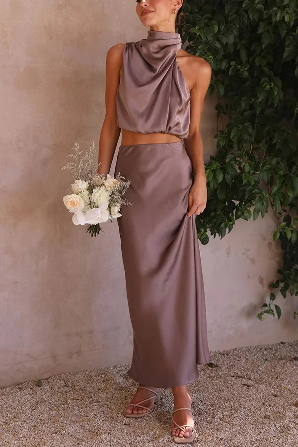 Ensemble Femme Top Drapé et Jupe Longue Soirée