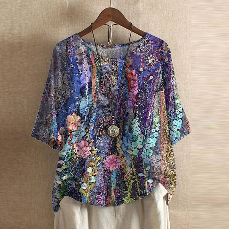 Blouse Bohème Fluide Femme Imprimé Artistique
