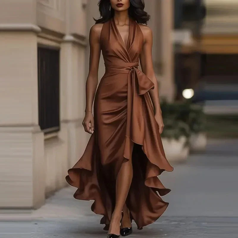 Robe Maxi Asymétrique Épaules Nues pour Femme