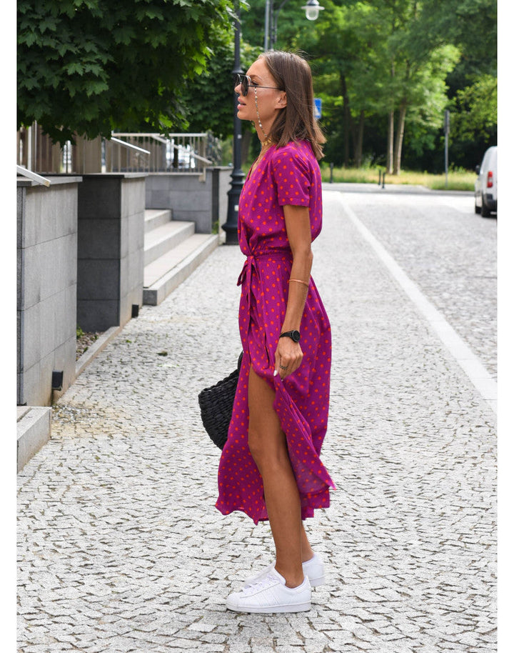 Robe Portefeuille Fleurie Femme Manches Courtes