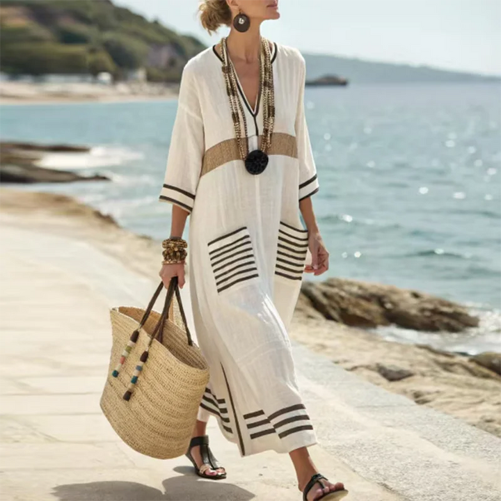 Abito lungo a righe boho con scollo a V da donna