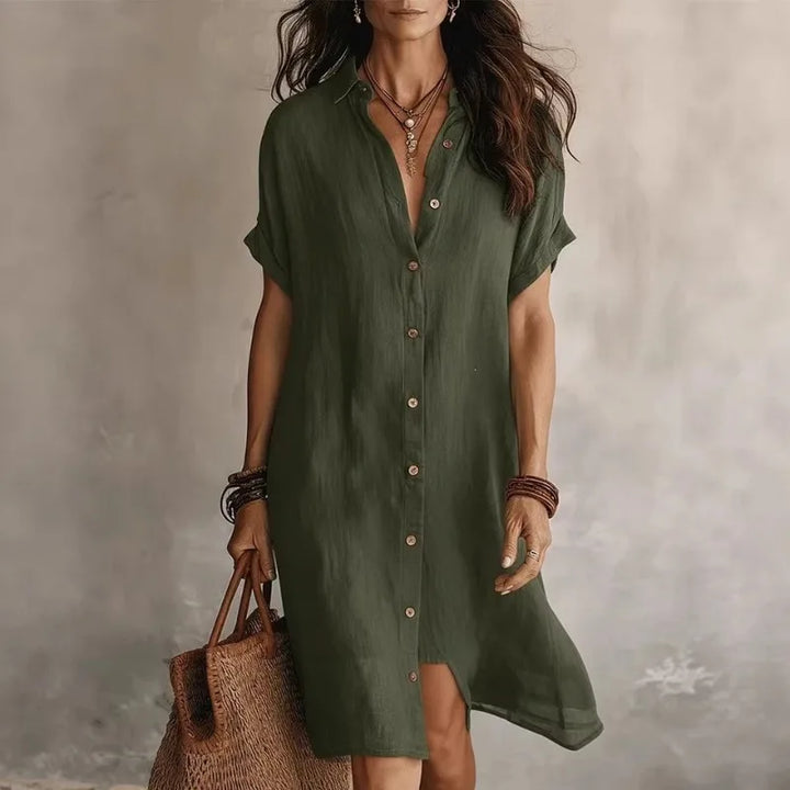 Robe Chemise Femme Bohème Manches Courtes Fluide