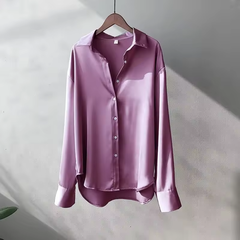 Blouse Satinée Femme Boutonnée Manches Longues