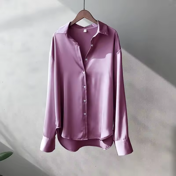 Blouse Satinée Femme Boutonnée Manches Longues