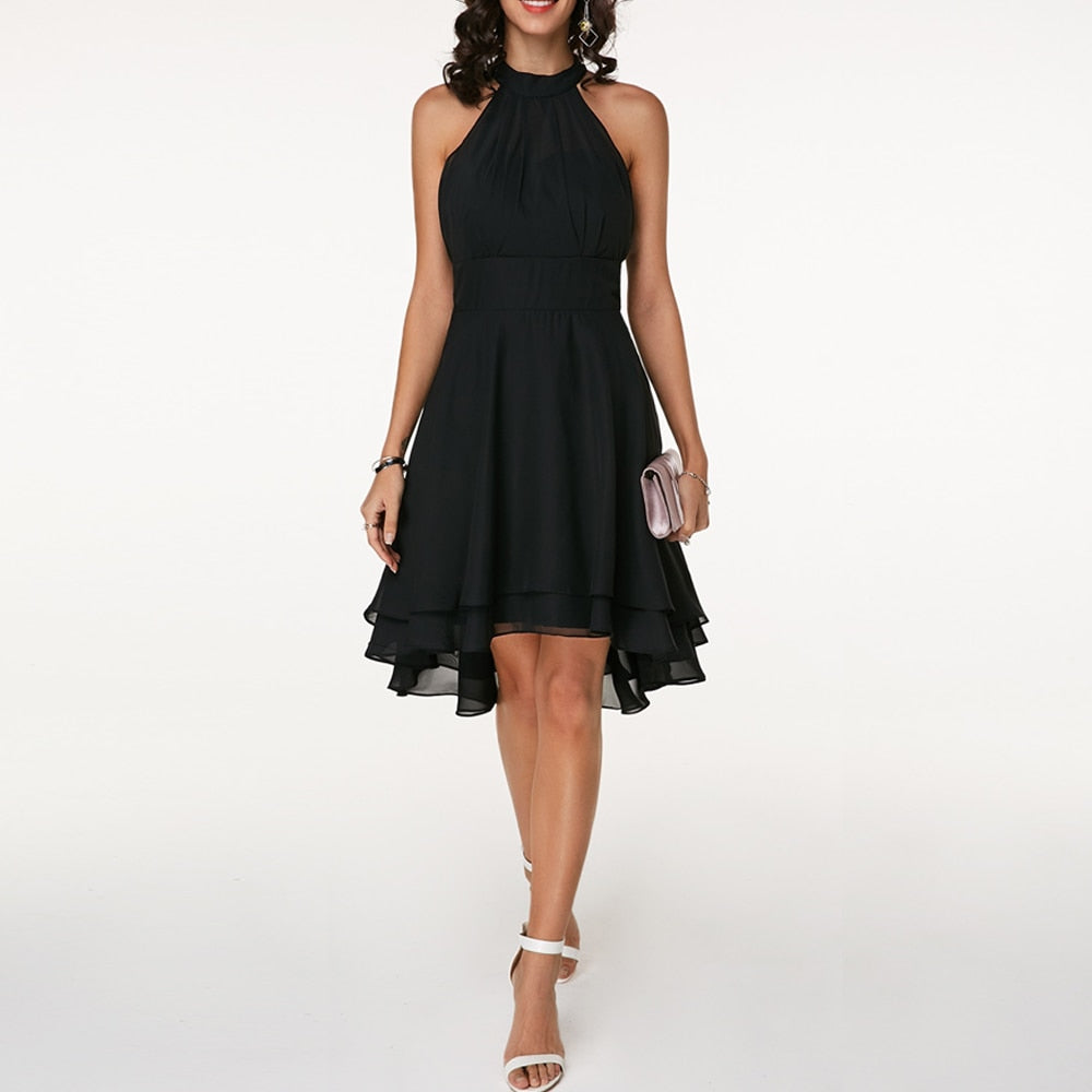 Robe Courte Femme Col Halter Fluide Soirée