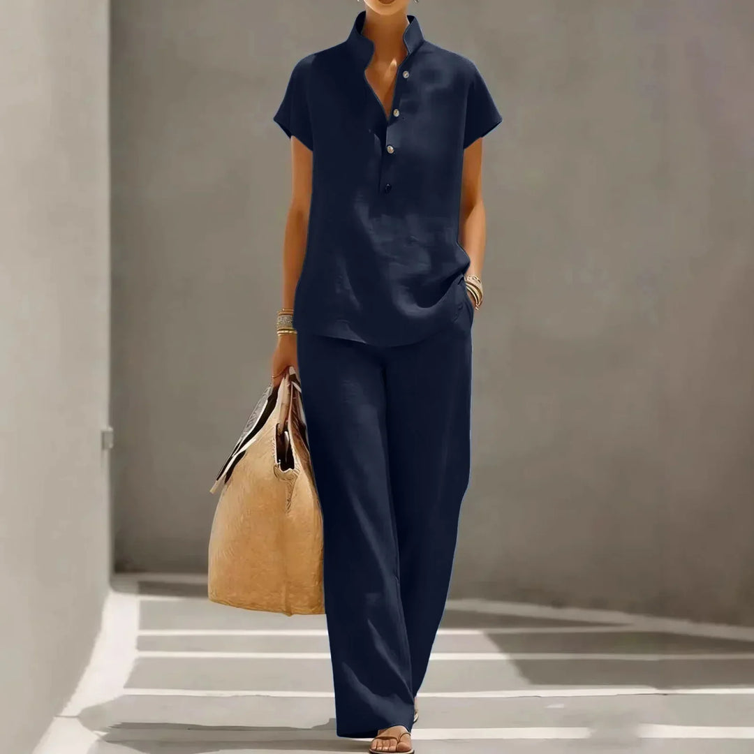 Completo casual da donna in due pezzi con colletto alla coreana