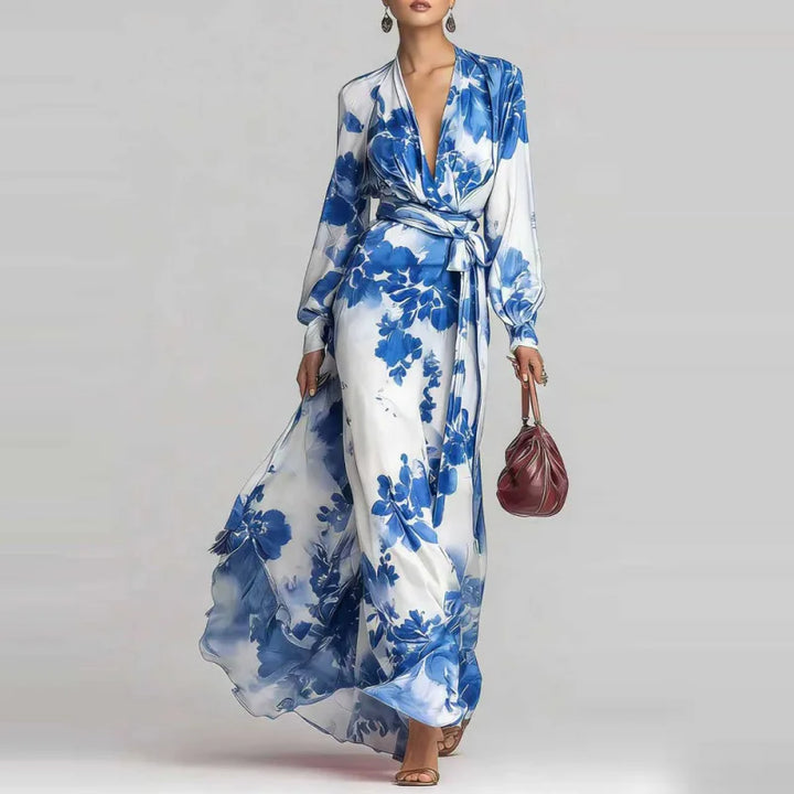 Robe Maxi Bohème Femme Décolleté V Taille Ceinturée