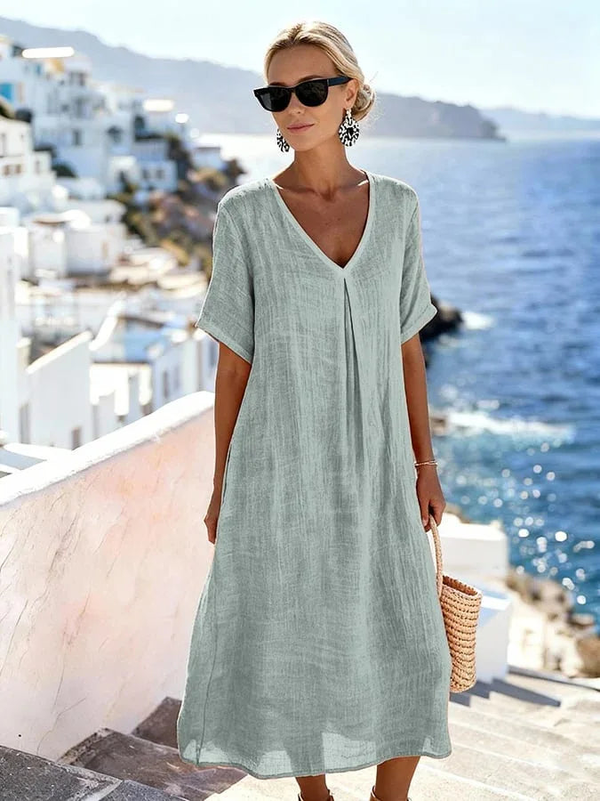 Robe Midi Femme Col V Coupe Fluide Été
