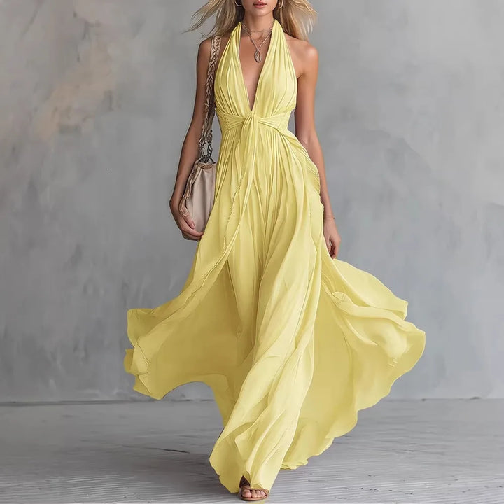 Robe Maxi Femme Col Halter Décolleté V