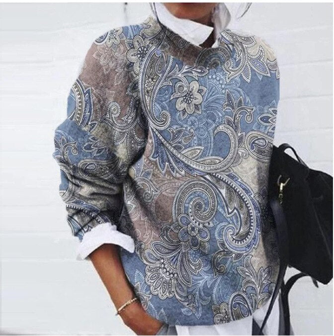 Pull Vintage À Manches Longues Et Motif Floral Pour Femme